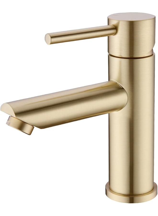 The Bros Brass Brushed Gold Single Lever Bathroom Basin Mixer Tap Sink Faucet,Short - Image 1