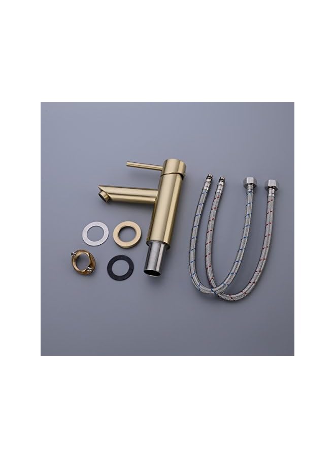 The Bros Brass Brushed Gold Single Lever Bathroom Basin Mixer Tap Sink Faucet,Short - Image 3