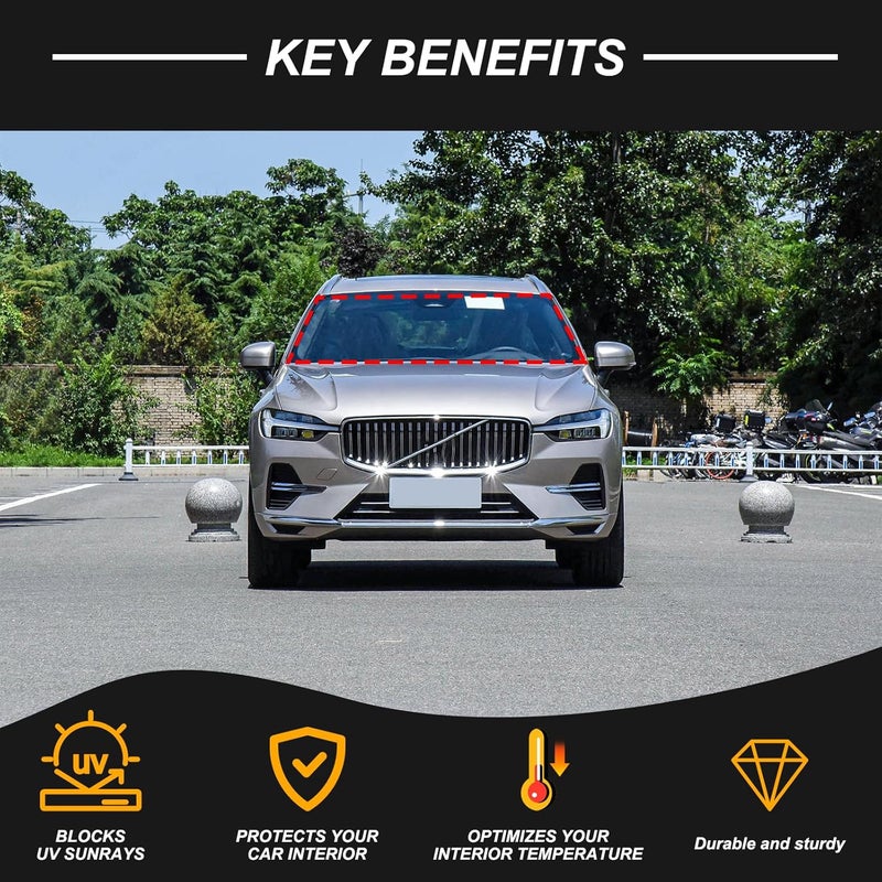 PIUGILH Car Windscreen Sun Shade for Volvo XC60 (2015-2024) - Foldable Sun Visor with Memory Spring Wire - Image 3