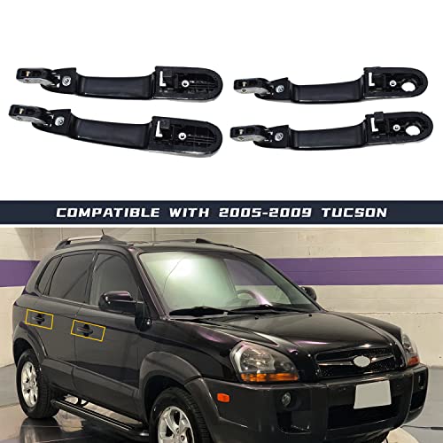 PLDDE 4pcs Exterior Door Handles Compatible with 2005 2006 2007 2008 2009 Hyundai Tucson 82650-2E000 82660-2E000 Front+Rear Left+Right Side Black Outside 05 06 07 08 09 - Image 2
