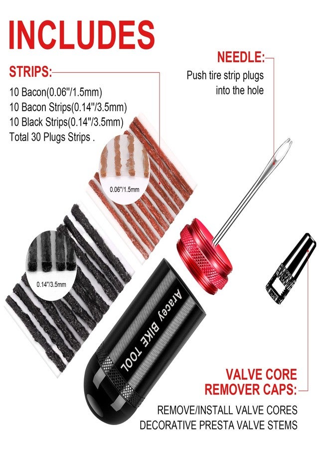 Aracey Tubeless Tire Repair Kit for MTB and Road Bicycle Tires, Combined Ream, Portable Capsule Appearance – Fix a Puncture or Flat,Includes Plugger Tool and Plugs - 20 Brown and 10 Black Strips - Image 2