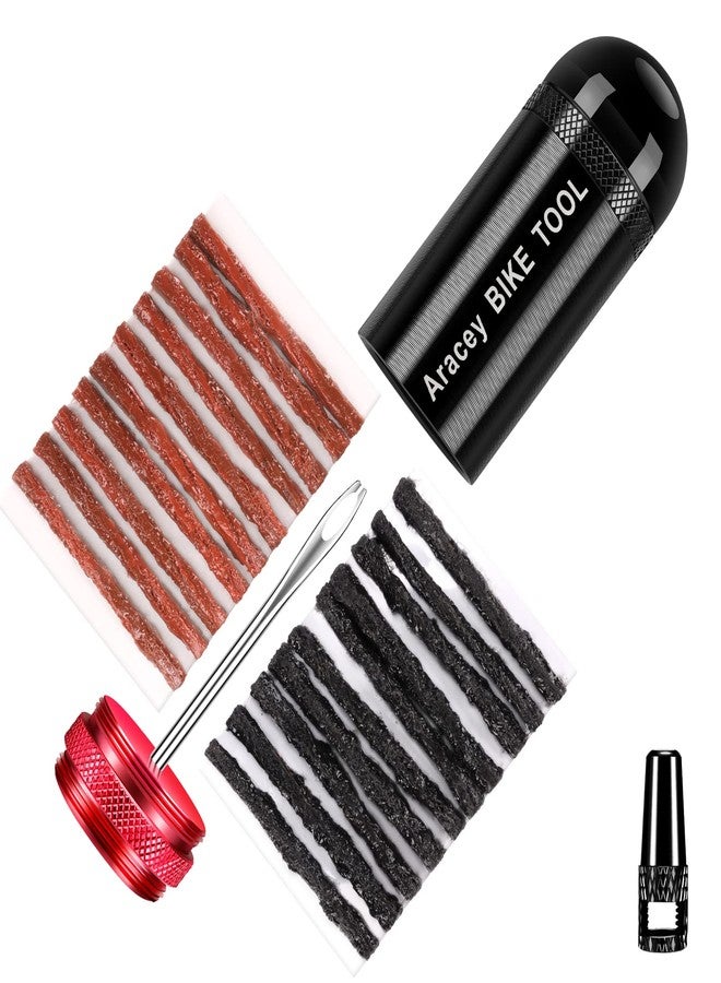 Aracey Tubeless Tire Repair Kit for MTB and Road Bicycle Tires, Combined Ream, Portable Capsule Appearance – Fix a Puncture or Flat,Includes Plugger Tool and Plugs - 20 Brown and 10 Black Strips - Image 1