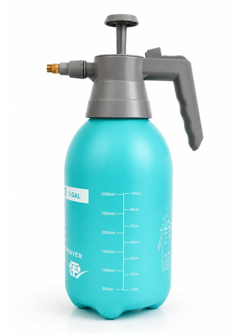 Garden Pressure Sprayer – 3-Liter Capacity, Hand Pump Operated, Multi-Purpose for Plant Watering. Features an adjustable nozzle for versatile spray patterns and a safety pressure release valve. Turquoise (Large). - Image 1