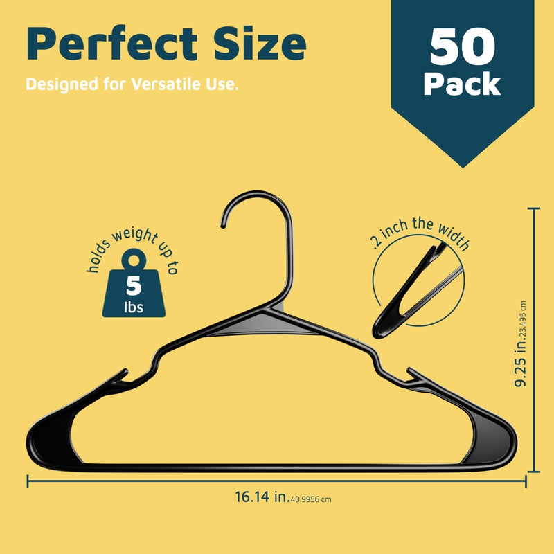 Lifemaster Plastic Clothes Hanger Set - 50 Pieces Versatile, Lightweight, Space-Saving, Non-Slip, Slim Designed, Dry and Wet Clothes Hanger Set - Black - Image 2