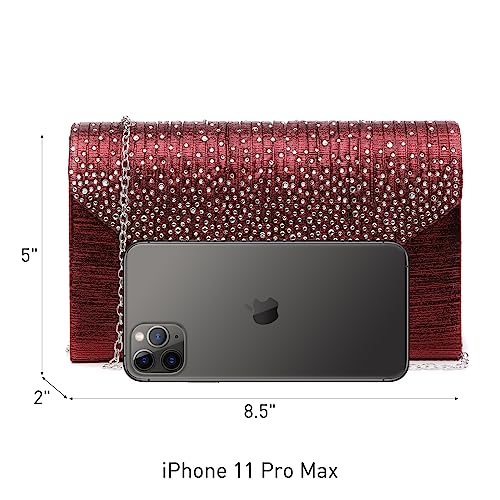 Dasein Women Satin Evening Bag Rhinestone Clutch Purse Wedding Prom Purse Formal Cocktail Party Handbag (Burgundy red) - Image 4