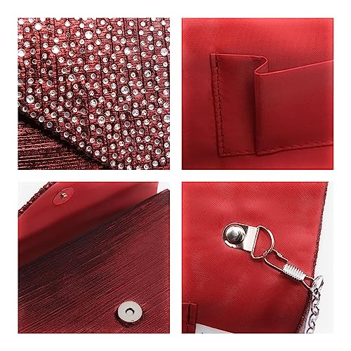 Dasein Women Satin Evening Bag Rhinestone Clutch Purse Wedding Prom Purse Formal Cocktail Party Handbag (Burgundy red) - Image 5
