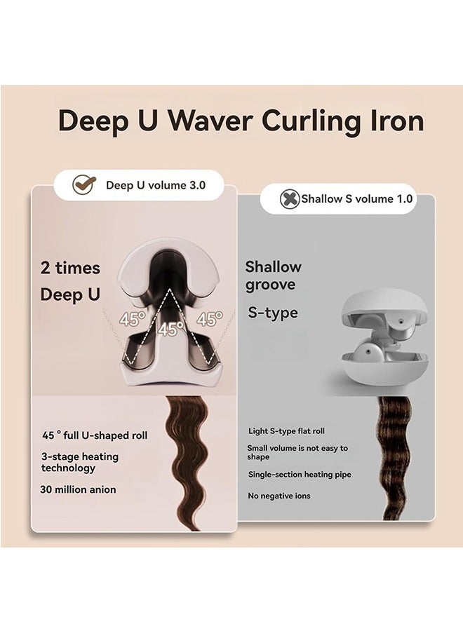 Beauenty Waver Curling Iron, 1.25 Inch 3 Barrel Negative Ion Curling Wand, 4 Adjustable Temperature, Hair Curler Tool for Wide Deep Waves (Pink-Upgrade)  - Image 4