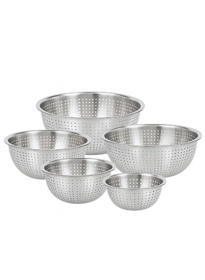 Sweet Home Stainless Steel Fruit & Rice Washing Basket 5 PCS SET– 22, 24, 26, 28, 30CM | Multifunction Colander for Kitchen, Home & Noodles - Image 1