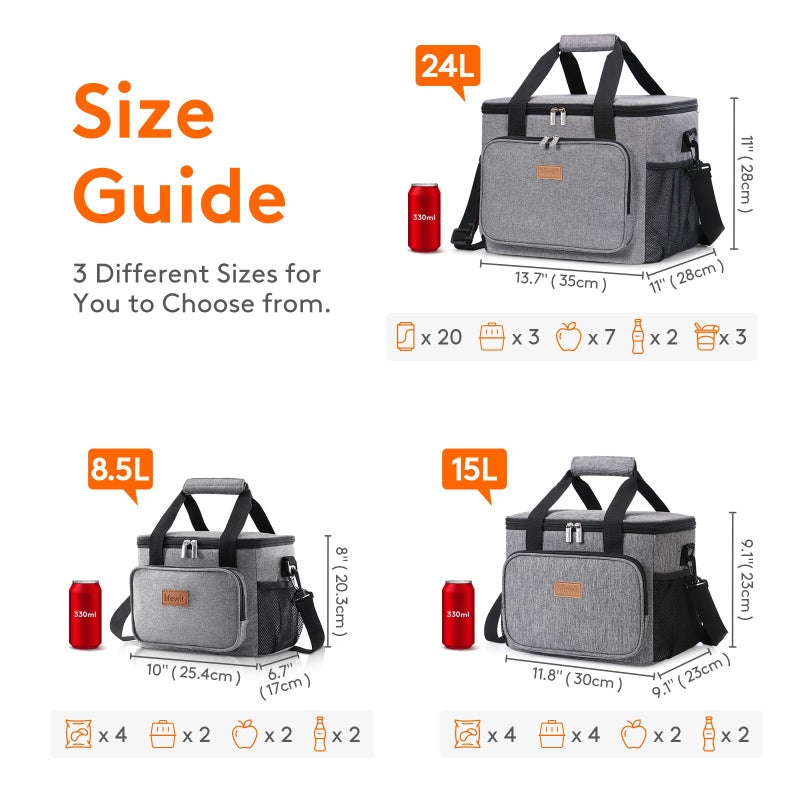 Lifewit Large Lunch Bag Insulated Lunch Box Soft Cooler Cooling Tote for Adult Men Women, Gray 24-Can (15L) - Image 3