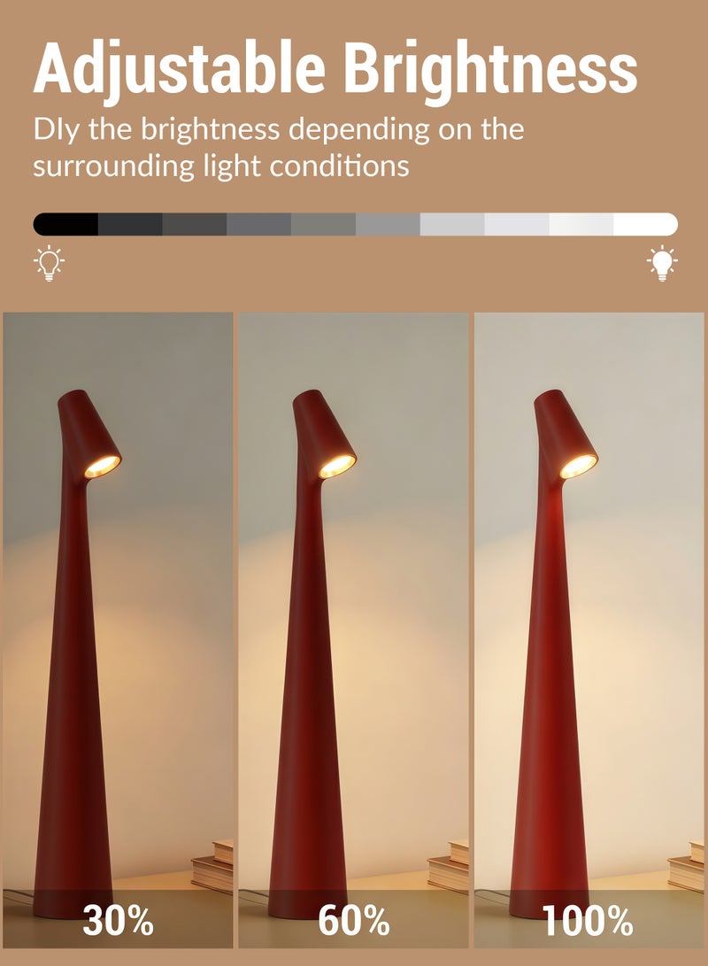Portable LED Desk Lamp with Touch Sensor, 3-Level Brightness Desk Lamp, 180° Rotatable Head, Touch-Controlled Rechargeable Lamp, Night Light, Bedside Lamp, Dining Room Light (Red) - Image 2