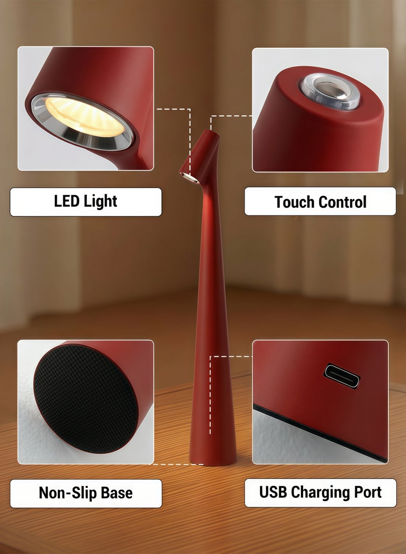 Portable LED Desk Lamp with Touch Sensor, 3-Level Brightness Desk Lamp, 180° Rotatable Head, Touch-Controlled Rechargeable Lamp, Night Light, Bedside Lamp, Dining Room Light (Red) - Image 5