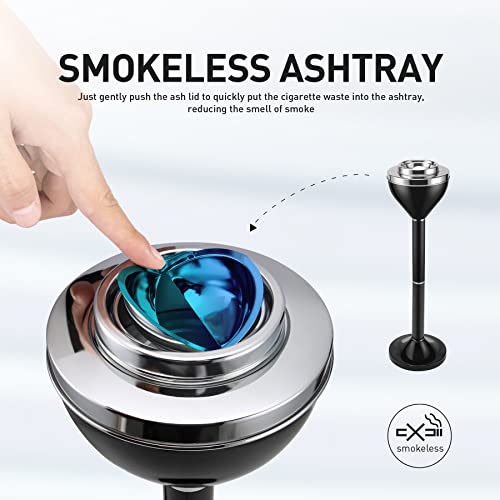 Anfrere Standing Ashtray Outdoor for Patio, Large & Tall Outside Ash Tray for Cigarette Butt Receptacle Disposal, Commercial Metal Smokers Cigar Ashtrays Container with Lid, Polished Black, B01BK - Image 4