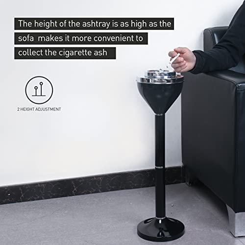 Anfrere Standing Ashtray Outdoor for Patio, Large & Tall Outside Ash Tray for Cigarette Butt Receptacle Disposal, Commercial Metal Smokers Cigar Ashtrays Container with Lid, Polished Black, B01BK - Image 2