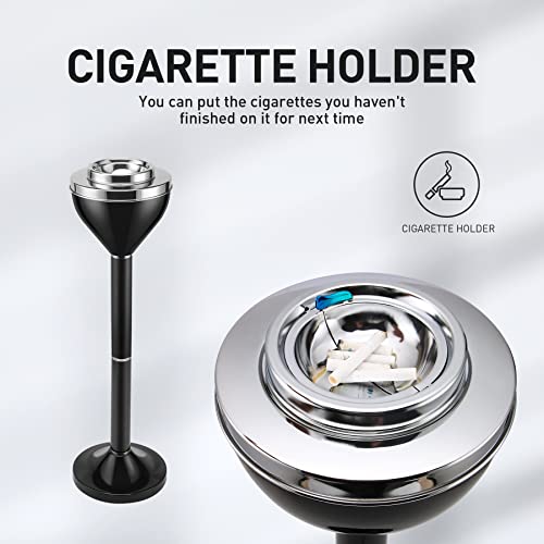 Anfrere Standing Ashtray Outdoor for Patio, Large & Tall Outside Ash Tray for Cigarette Butt Receptacle Disposal, Commercial Metal Smokers Cigar Ashtrays Container with Lid, Polished Black, B01BK - Image 5