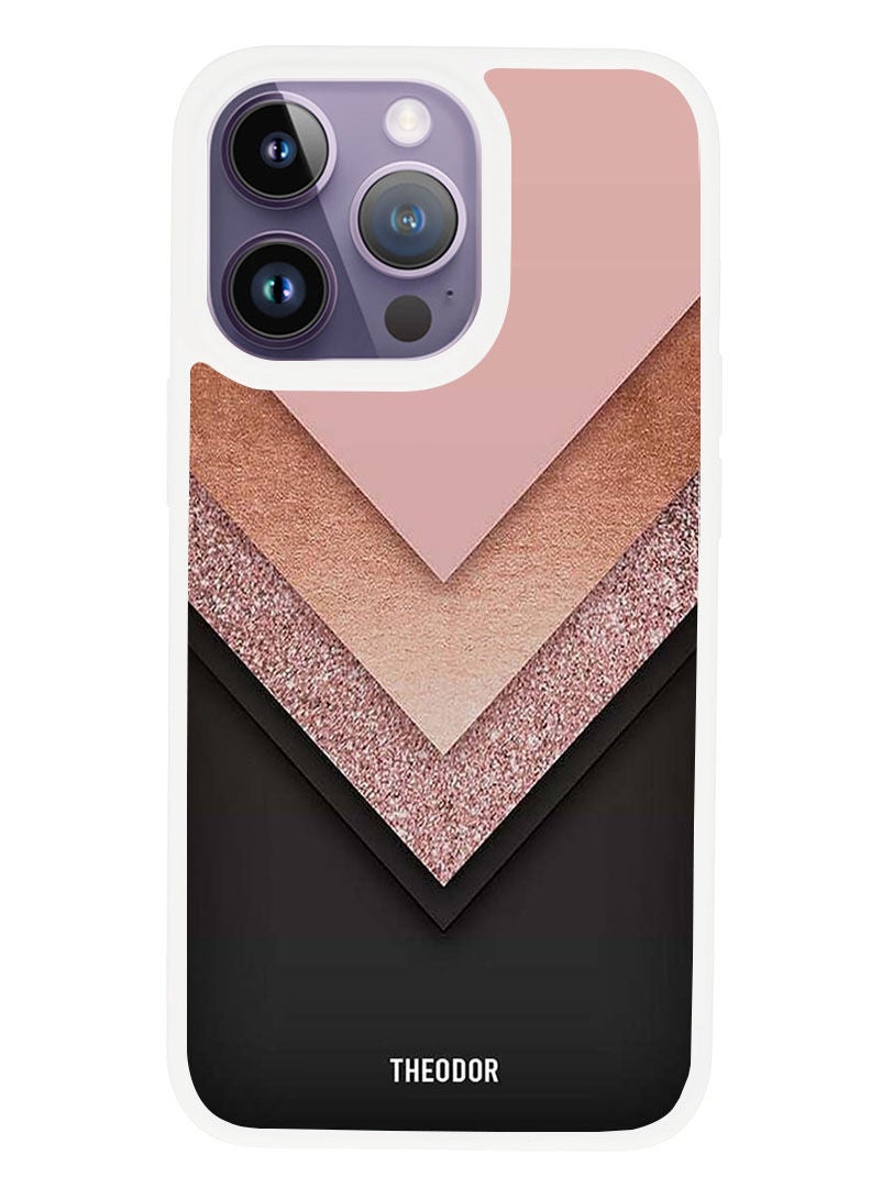 Theodor Protective Case Anti Scratch Shock Proof Cover For APPLE IPHONE 14 PRO MAX Black Golden & Pink (White Bumper) - Image 1