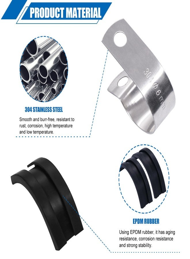 Twidec/50PCS 1/4 Inch Cable Clamp 304 Stainless Steel Rubber Coated Cushion Pipe Clamps,Metal Clamp,With Metal Rubber Clips For Automotive Wire Tube Pipe Clamps N-056-1/4 - Image 3