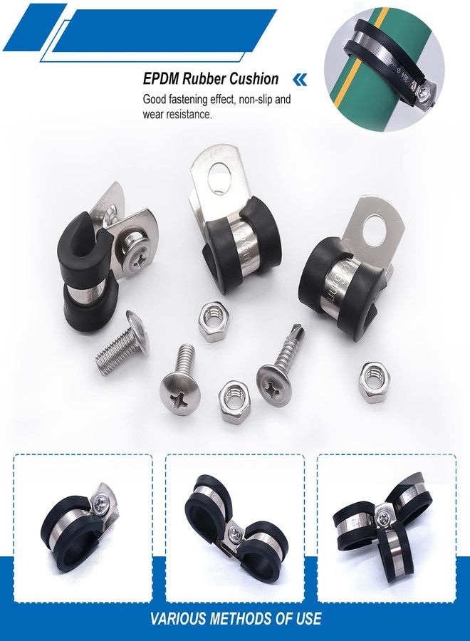 Twidec/50PCS 1/4 Inch Cable Clamp 304 Stainless Steel Rubber Coated Cushion Pipe Clamps,Metal Clamp,With Metal Rubber Clips For Automotive Wire Tube Pipe Clamps N-056-1/4 - Image 4