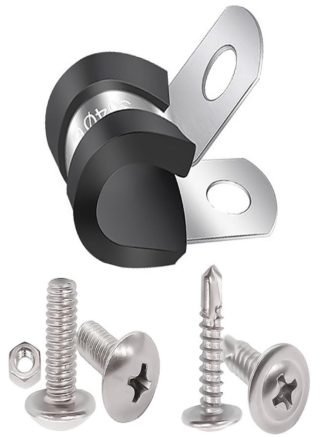 Twidec/50PCS 1/4 Inch Cable Clamp 304 Stainless Steel Rubber Coated Cushion Pipe Clamps,Metal Clamp,With Metal Rubber Clips For Automotive Wire Tube Pipe Clamps N-056-1/4 - Image 1