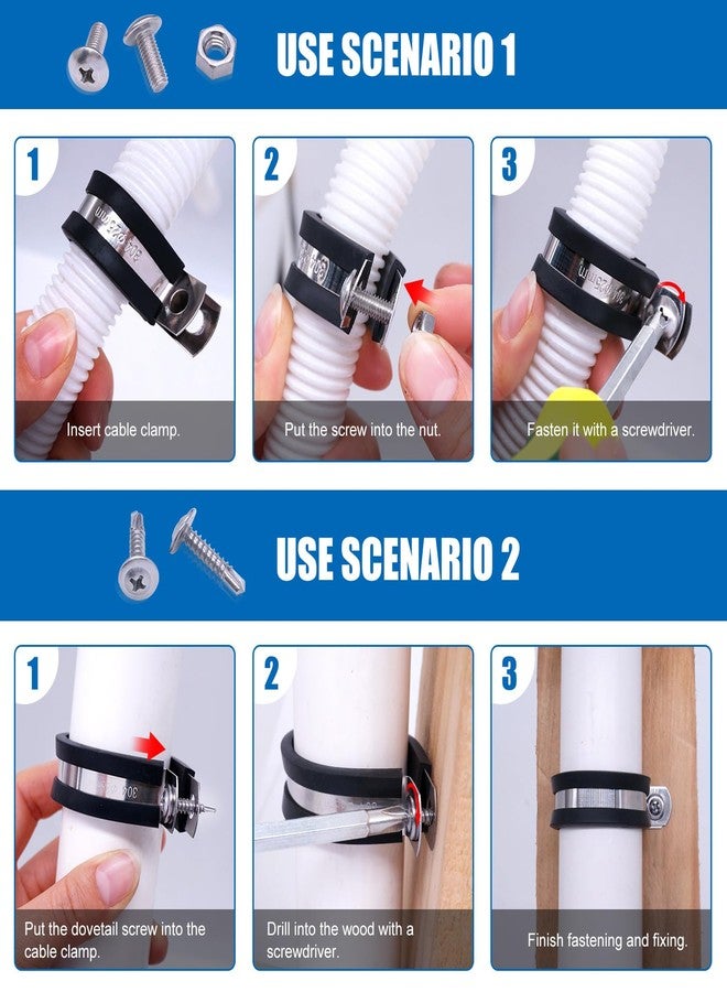 Twidec/50PCS 1/4 Inch Cable Clamp 304 Stainless Steel Rubber Coated Cushion Pipe Clamps,Metal Clamp,With Metal Rubber Clips For Automotive Wire Tube Pipe Clamps N-056-1/4 - Image 5