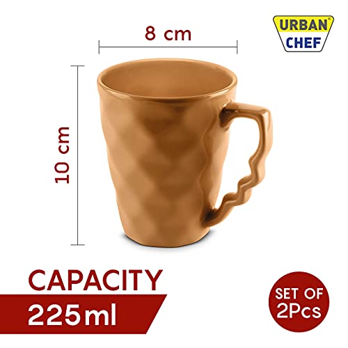 URBAN CHEF Prism Ceramic Handcrafted Shine Peach & Mustard - Microwave Safe Coffee/Milk Mug with Handle Ideal Best for Self Use Or Gift for Friends, Anniversary, Birthday (Set of 2, 225 ML Each) - Image 3