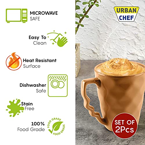 URBAN CHEF Prism Ceramic Handcrafted Shine Peach & Mustard - Microwave Safe Coffee/Milk Mug with Handle Ideal Best for Self Use Or Gift for Friends, Anniversary, Birthday (Set of 2, 225 ML Each) - Image 2