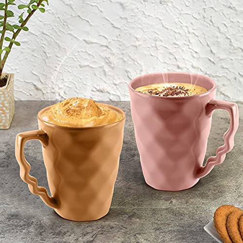 URBAN CHEF Prism Ceramic Handcrafted Shine Peach & Mustard - Microwave Safe Coffee/Milk Mug with Handle Ideal Best for Self Use Or Gift for Friends, Anniversary, Birthday (Set of 2, 225 ML Each) - Image 1