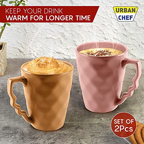 URBAN CHEF Prism Ceramic Handcrafted Shine Peach & Mustard - Microwave Safe Coffee/Milk Mug with Handle Ideal Best for Self Use Or Gift for Friends, Anniversary, Birthday (Set of 2, 225 ML Each) - Image 4