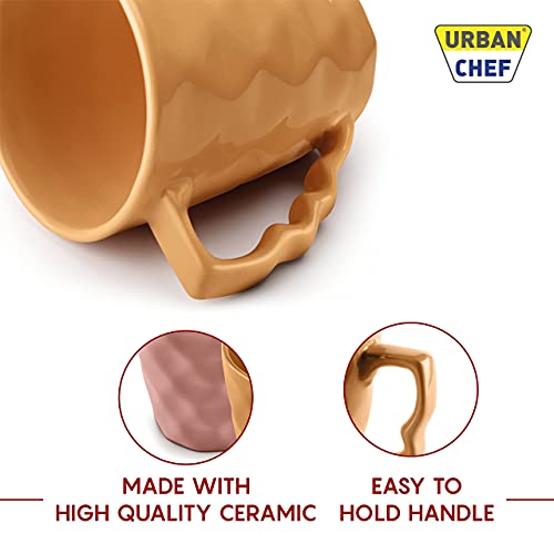 URBAN CHEF Prism Ceramic Handcrafted Shine Peach & Mustard - Microwave Safe Coffee/Milk Mug with Handle Ideal Best for Self Use Or Gift for Friends, Anniversary, Birthday (Set of 2, 225 ML Each) - Image 5