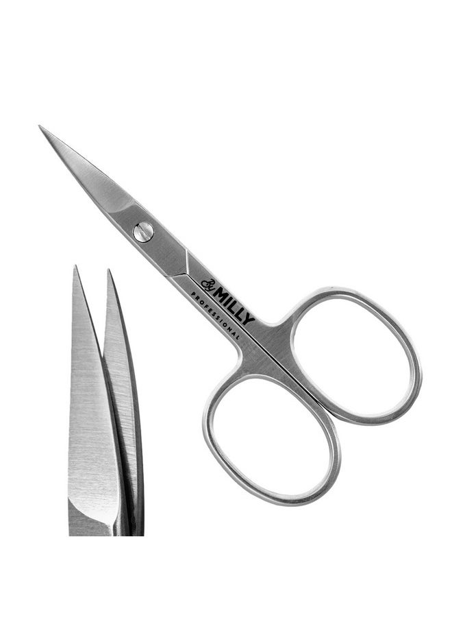By MILLY - High Carbon Stainless Steel Professional Nail Scissors Manicure Scissors Razor Sharp Curved Blade Nail Scissors For Women 100% Stainless Steel Beauty Scissors For Nails (Silver) - Image 1