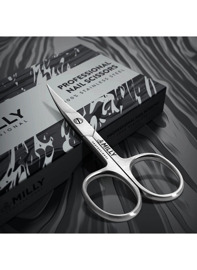 By MILLY - High Carbon Stainless Steel Professional Nail Scissors Manicure Scissors Razor Sharp Curved Blade Nail Scissors For Women 100% Stainless Steel Beauty Scissors For Nails (Silver) - Image 1