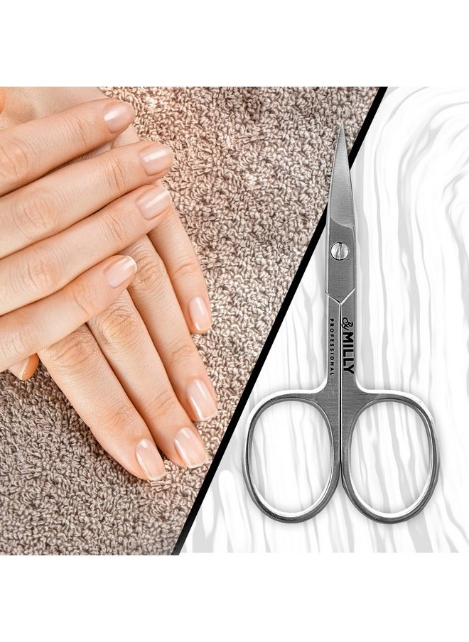 By MILLY - High Carbon Stainless Steel Professional Nail Scissors Manicure Scissors Razor Sharp Curved Blade Nail Scissors For Women 100% Stainless Steel Beauty Scissors For Nails (Silver) - Image 1
