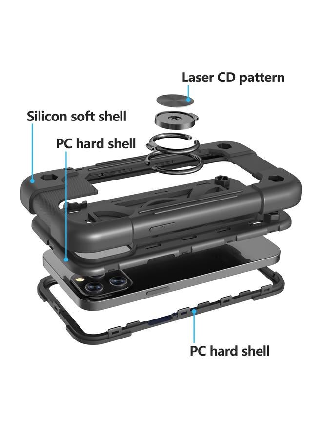 S-TOP Case For iPhone 12 / 12 Pro Shockproof Silicone + PC Protective Case with Dual-Ring Holder - Image 3
