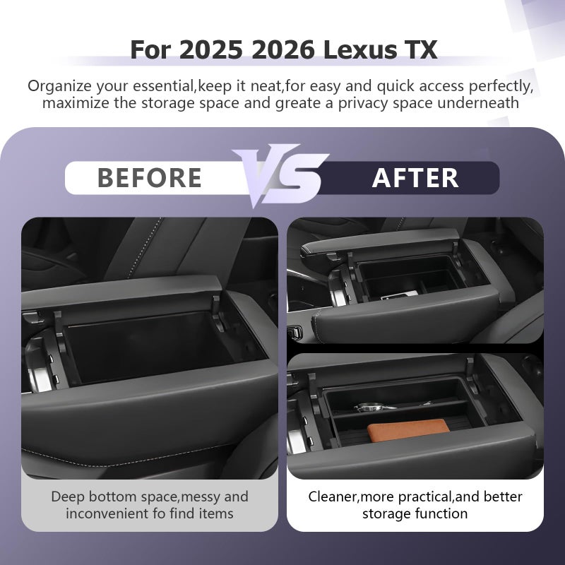 LUWU 2025 2026 Lexus TX Center Console Organizer 2-Pack for 2024 2025 2026 Lexus TX 350/500h/550h+ Accessories Armrest Console Storage Box Glove Organizer Tray ABS Material Black - Image 2