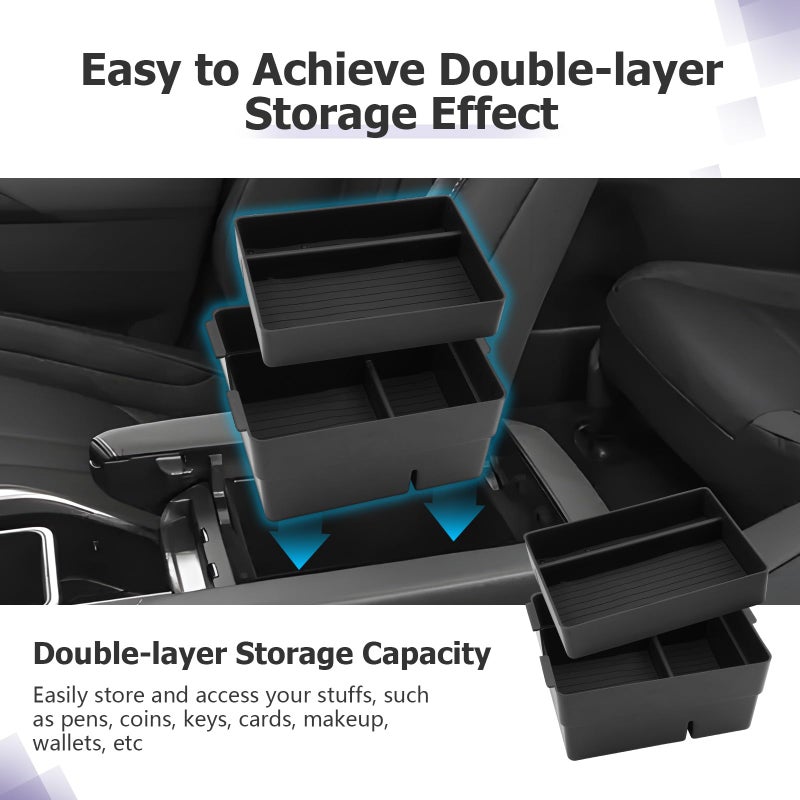 LUWU 2025 2026 Lexus TX Center Console Organizer 2-Pack for 2024 2025 2026 Lexus TX 350/500h/550h+ Accessories Armrest Console Storage Box Glove Organizer Tray ABS Material Black - Image 4