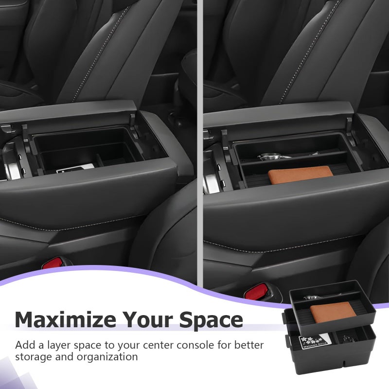 LUWU 2025 2026 Lexus TX Center Console Organizer 2-Pack for 2024 2025 2026 Lexus TX 350/500h/550h+ Accessories Armrest Console Storage Box Glove Organizer Tray ABS Material Black - Image 3