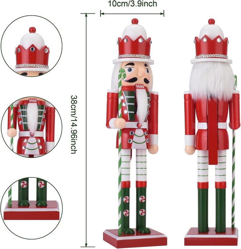 Codesteel Wooden Christmas Soldier Nutcracker Decorations, 15 Inch Xmas Nutcracker Figure Christmas Decor for Home, Shelf, or Party Display (Red) - Image 1
