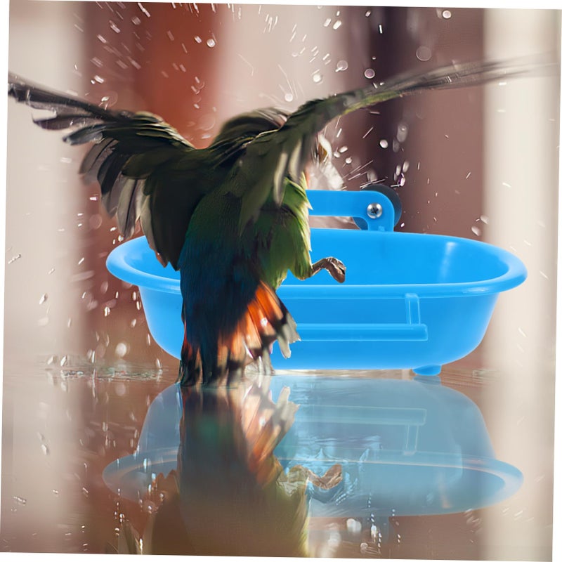 Blue Plastic Bird Bath Holder For Cage Easy To Hang 21 50X17 00X6 50CM Bathing Tub - Image 5