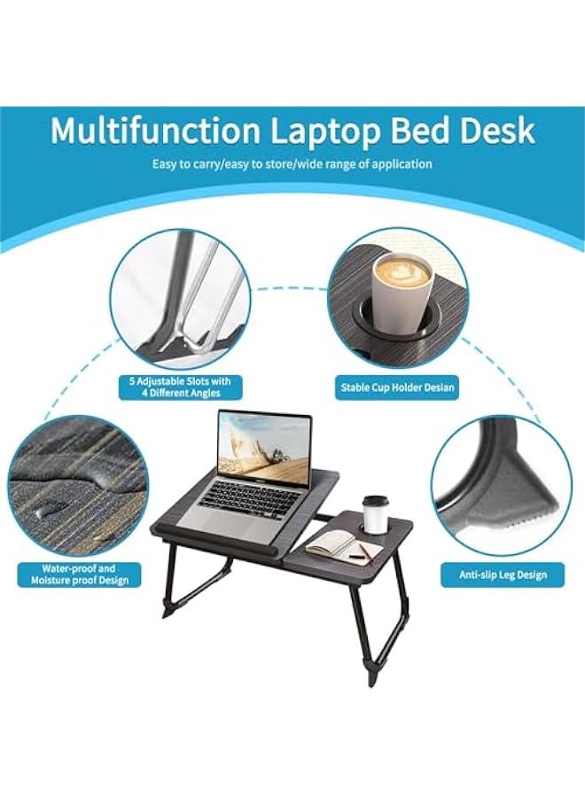 HOOKOR Laptop Bed Tray Desk, Adjustable Folding Laptop Bed Table, Portable Standing Desk, Foldable Lap Tablet Desk with Cup Holder for Bed Couch Sofa Floor, Working, Writing (White)  - Image 4