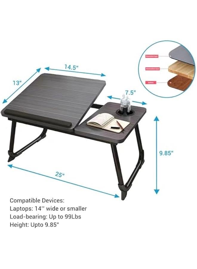 HOOKOR Laptop Bed Tray Desk, Adjustable Folding Laptop Bed Table, Portable Standing Desk, Foldable Lap Tablet Desk with Cup Holder for Bed Couch Sofa Floor, Working, Writing (White)  - Image 5
