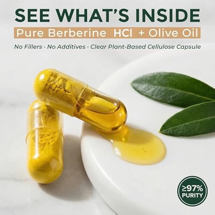 Berberine HCl 800mg – 97% Pure Dual Extract with Olive Oil for Absorption – Berberina Herbal Clean Formula - Image 3