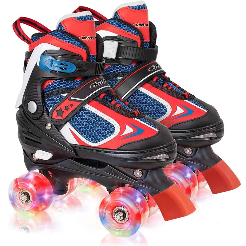 Kids Roller Skates for Boys Red for Big Kids Age 7 8 9 10 Adjustable All Light up Wheels Indoor Outdoor Sports Birthday Gift for Son and Grandson