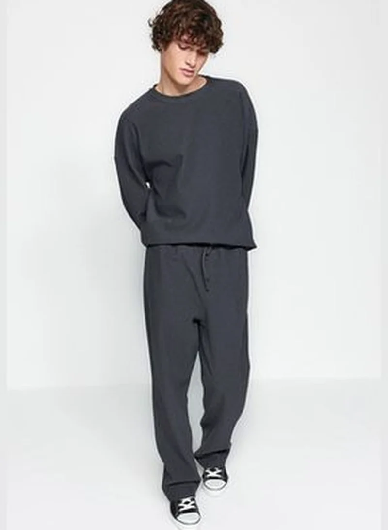 trendyol Anthracite Men's More Sustainable Oversize Textured Tag Detail Sweatpants.