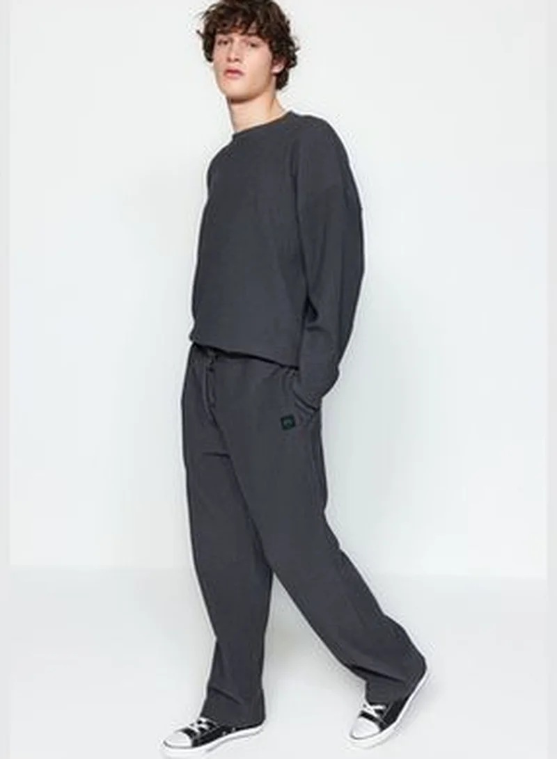 trendyol Anthracite Men's More Sustainable Oversize Textured Tag Detail Sweatpants.
