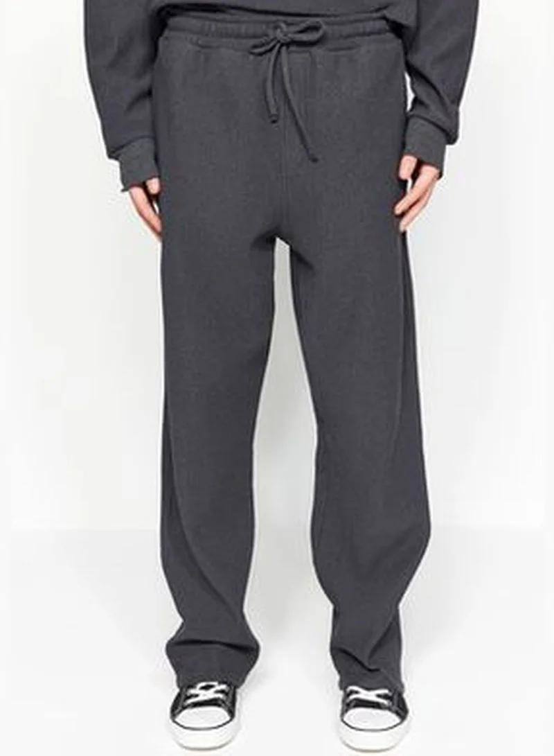 trendyol Anthracite Men's More Sustainable Oversize Textured Tag Detail Sweatpants.