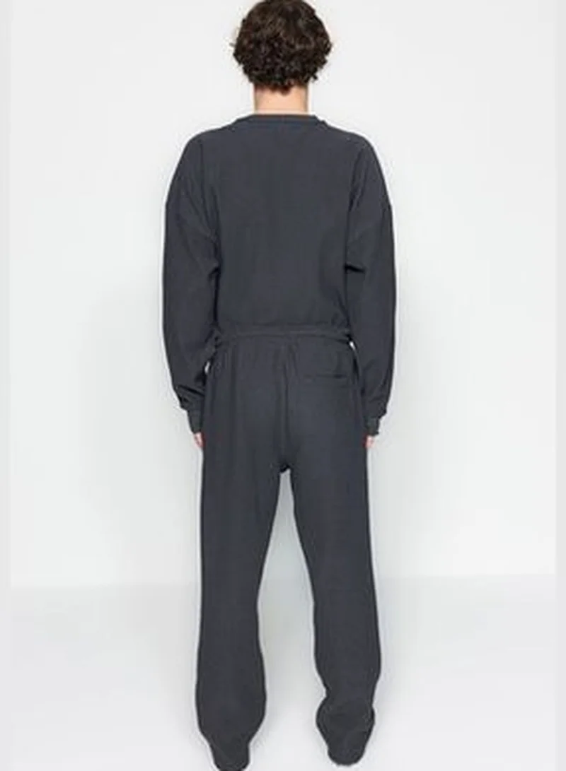 trendyol Anthracite Men's More Sustainable Oversize Textured Tag Detail Sweatpants.