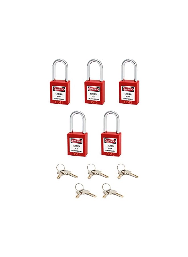 PROMASS PROMASS Safety Lockout Padlock, 5 Padlocks with 10 Keys, Steel Shackle, Red  - Image 2