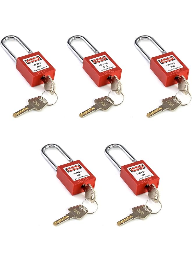 PROMASS PROMASS Safety Lockout Padlock, 5 Padlocks with 10 Keys, Steel Shackle, Red  - Image 1