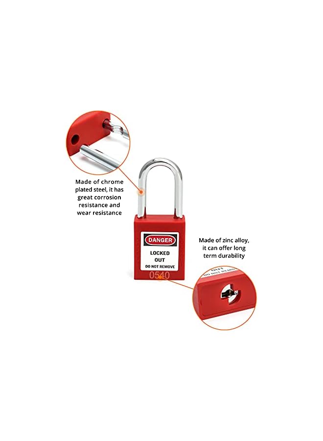 PROMASS PROMASS Safety Lockout Padlock, 5 Padlocks with 10 Keys, Steel Shackle, Red  - Image 5