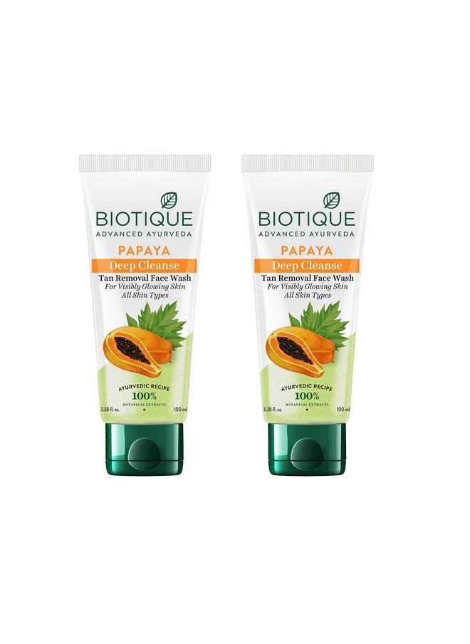 Biotique Papaya Deep Cleanse Face Wash | Gentle Exfoliation | Visibly Glowing Skin | 100% Botanical Extracts| Suitable For All Skin Types | 2X100Ml  - Image 1
