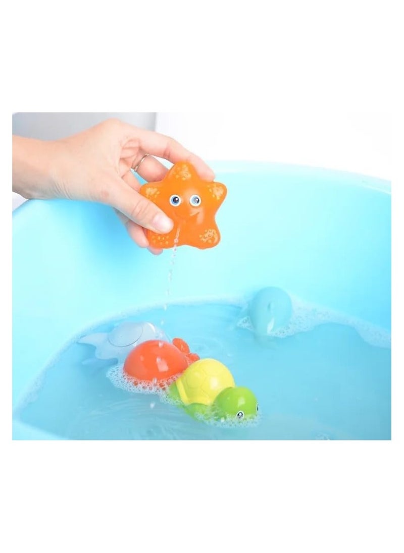 HAIJIABAO Baby Safe Bath Pool Toys Includes Fish Shark Dolphin Octopus Turtle Starfish Walrus Color Changing Squeeze Squeaky Spray Water Toys with Fishing Net & Interactive Sounds for Boys Girls  - Image 2